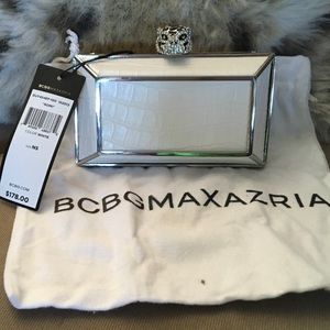White crocodile embossed leather clutch NWT